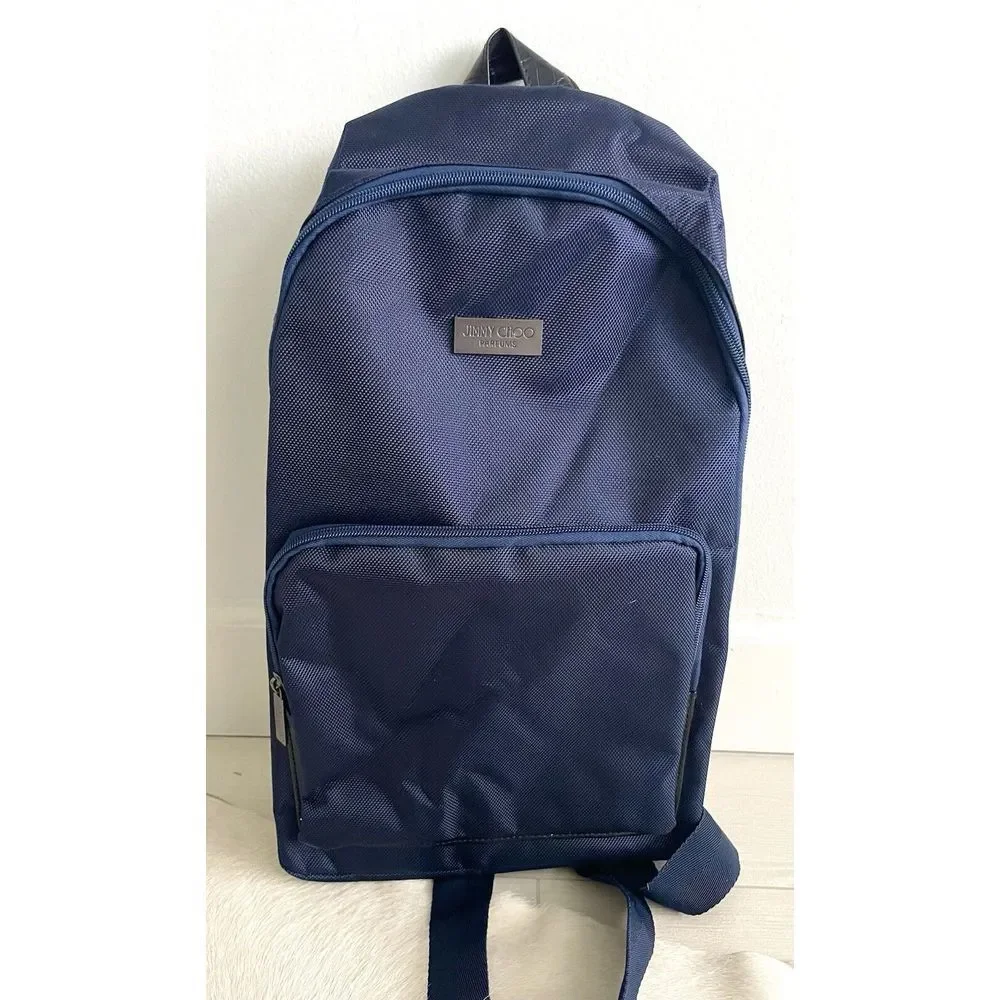 Jimmy Choo navy‎ blue canvas backpack With Front Pocket And Large Inside Storage